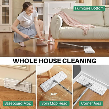 JOYMOOP Flat Mop, Microfiber Floor and Wall Cleaner, 60" Long Handle with 15" Flat Head with a Pad - White