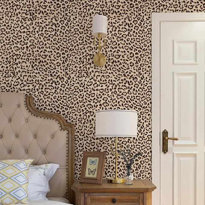 HueBurst 17.3"x480" Leopard Peel and Stick Wallpaper Leopard Contact Paper Self Adhesive Brown Removable Waterproof Contact Paper Art DIY Wallpaper for Bedroom Living Room Furniture