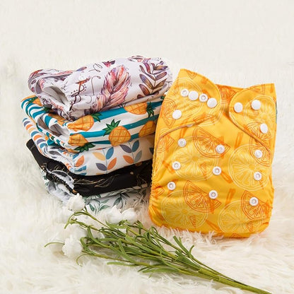 Babygoal Reusable Neutral Cloth Diapers 6 Pack with 10pcs Inserts, One Size Adjustable Washable Pocket Nappy Covers for Baby Boys and Girls