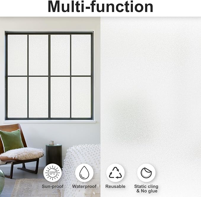 Window Privacy Film with Installation Tools,Frosted Glass Window Film,Heat Blocking Static Clings Reusable Frosting Window Film for Bathroom Home Office,23.6 Inch X 6.5 Feet