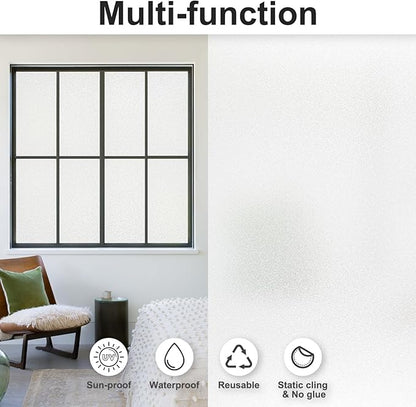 Window Privacy Film with Installation Tools,Frosted Glass Window Film,Heat Blocking Static Clings Reusable Frosting Window Film for Bathroom Home Office,23.6 Inch X 6.5 Feet