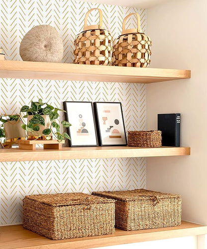Orainege Yellow and White Peel and Stick Wallpaper Yellow Contact Paper 17.7 in x393.7 in Herringbone Geometric Wall Paper Peel and Stick Modern Lines Decorative Self Adhesive Wallpaper for Bedroom