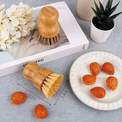 AUEAR, Natural Bamboo Dish Scrub Brush Cleaning Pot Scrubber Brushes Coconut Bristles for Cast Iron Skillet Pots Pans (2 Pack, 2 Colors)