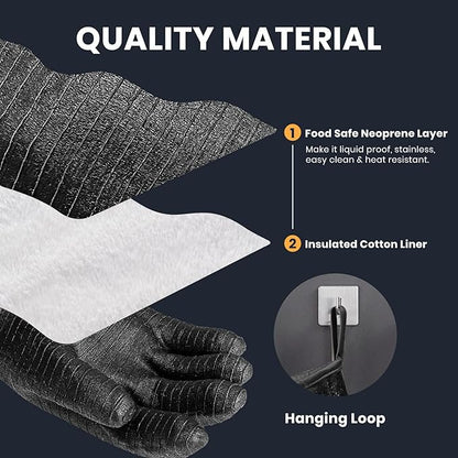 GEEKHOM 18-Inch Heat Resistant BBQ Gloves 932°F Waterproof Long Sleeve Cooking Gloves, Non-Slip Silicone Grip Grill Gloves for Grilling, Smoker, Oven, and Kitchen Use