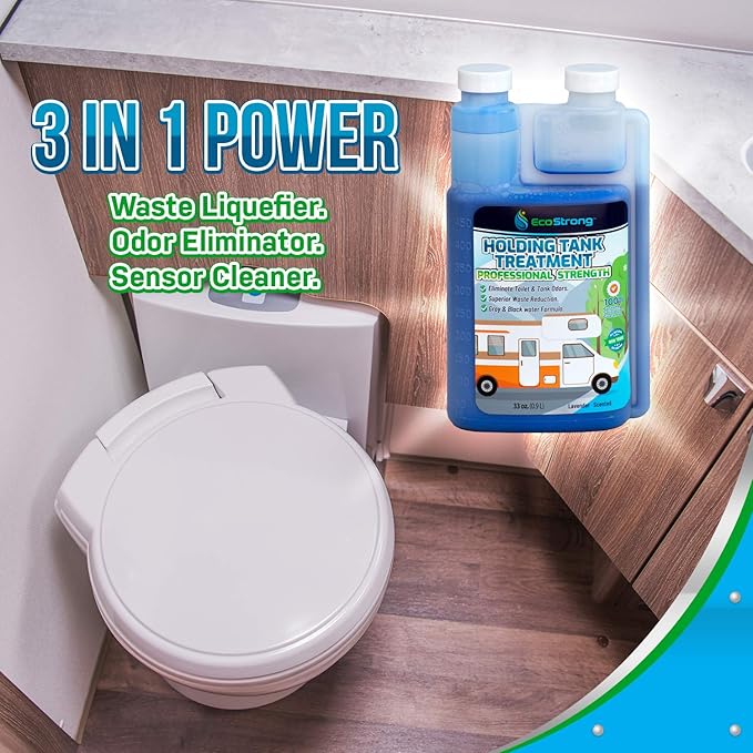 Eco Strong RV Toilet Treatment | RV Black Tank Treatment | RV Holding Tank Digestor, Odor Eliminator, and Cleaner | Perfect for Campers, RVs, Boats, 33 Treatments, Lavender