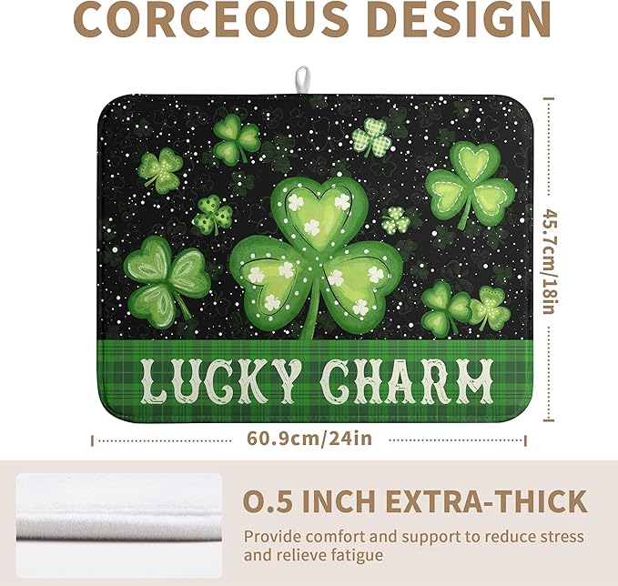 St Patricks Day Spring Dish Drying Mats St Patrick's Day Lucky Dish Mat Shamrock Drying Matt Dishes Dryer Pad for Kitchen Counter Absorbent Microfiber Washable Foldable Reusable 18x24 in