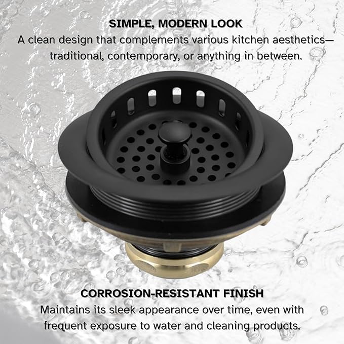 Westbrass A214-62 3-1/2" Post Style Large Kitchen Sink Basket Strainer, Matte Black