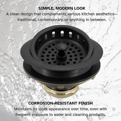 Westbrass A214-62 3-1/2" Post Style Large Kitchen Sink Basket Strainer, Matte Black