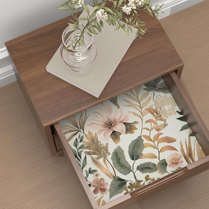 Vintage Floral Peel and Stick Wallpaper Pink Green Gold Botanical Contact Paper Vinyl Self Adhesive Removable Retro Leaf Wall Mural for Living Room Walls Cabinet Dresser Table Decor 17.5" x 118"