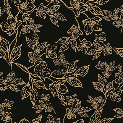 Ismoon Peel and Stick Wallpaper Black and Gold Stick on Wallpaper Dark Floral 17.3x78.7in Black Modern Wall Paper Removable Self Adhesive Contact Paper for Bedroom Cabinets Shelf Liner Vinyl