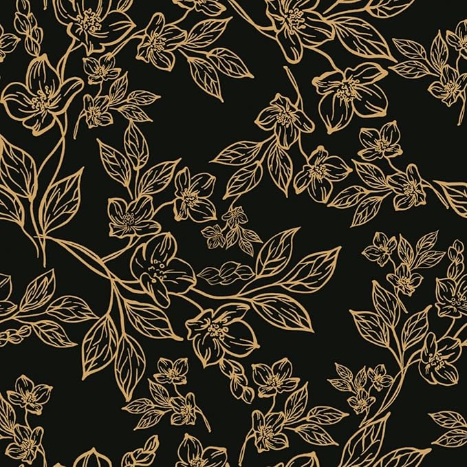 Ismoon Floral Peel and Stick Wallpaper Vintage Black and Gold Contact Paper Dark Stick on Wallaper Removable Self Adhesive Wall Paper for Cabinets Shelf Drawer Bedroom Vinyl Roll 17.3x196in