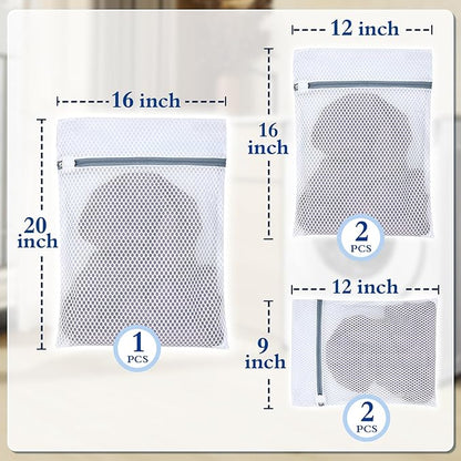 Heavy-Duty Honeycomb Mesh Laundry Bags, 5-Pack (2 Small 9x12, 2 Medium 12x16, 1 Large 16x20) | Delicates Wash Bags for Lingerie & Baby Clothes
