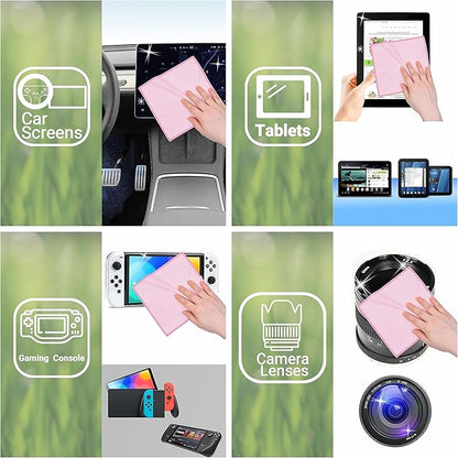 Eco-Fused Microfiber Cleaning Cloths Double-Sided - 5 Pack - 6.6 x 6.2 inch - Microfiber and Suede Cloth for Smartphones, LCD TV, Tablets, Laptop Screens, Camera Lenses (Pink)