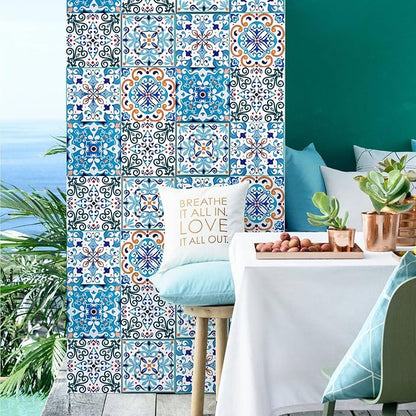 AM AMAONM 10pcs 20x20cm Removable Square Vintage Floral Pattern Tile Stickers 3D Decorative Peel and Stick Vinyl Self Adhesive Wall Tiles Decor Decals for Kitchen Backsplash Bathroom Furniture (G)