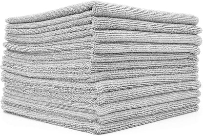 The Rag Company - All-Purpose Microfiber Terry Cleaning Towels - Commercial Grade, Highly Absorbent, Lint-Free, Streak-Free, Kitchens, Bathrooms, Offices, 300gsm, 14in x 14in, Ice Grey (12-Pack)