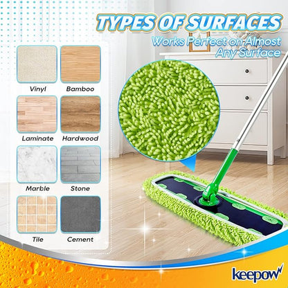 KEEPOW Reusable XL Mop Pads Compatible with Swiffer XL Sweeper, X-Large Dry Sweeping Cloths, Wet Mopping Cloths, Washable Microfiber XL Wet Pads Refills for Surface/Hardwood Floor Cleaning, 4 Pack