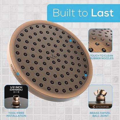 SparkPod Shower Head - High Pressure Rain - Premium Quality Luxury Design - Easy Clean Adjustable Replacement for Your Bathroom Shower Heads (Vintage Oil Rubbed Bronze, 8 Inch Round)