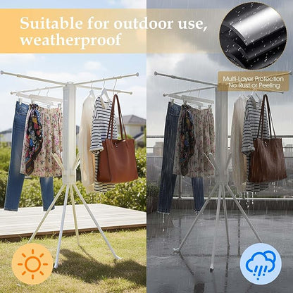 cjc Foldable Clothes Drying Rack, Space Saving Laundry Drying Rack,Collapsible Drying Rack Used for Indoor,Outdoor Camping, 4 Retractable Drying Rods + 4 Shoe Racks/White