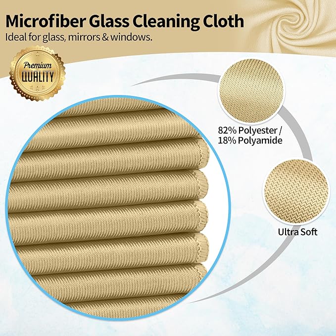 HOMERHYME Microfiber Cleaning Cloth - 10 Pack Glasses Cleaning Cloth, 16" x 14" Window Cleaning Rags, Streak Free Lint Free Polishing Cloths Wipes for Eye Glass, Stainless Steel, Windshield, Beige