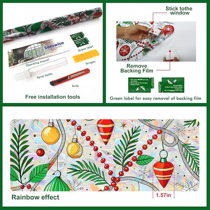 Rainbow Window Privacy Film,Heat Control,UV Blocking,Anti-Glare,Day & Night Privacy Protection & Decoration for Home, Bathroom,Glass Door,Static Cling,Renter-Friendly with Installation Tools