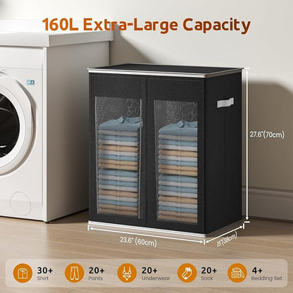 Laundry Hamper with Lid 160L Laundry Basket - Double Clothes Hamper with 2 Removable Bags, 2 Section Large Laundry Basket Organizer for Laundry Room, Bedroom, Hampers for Laundry