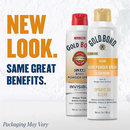 Gold Bond No Mess Clear Invisible Body Powder Spray, 7 oz., Absorbs Odor-Causing Sweat (Pack of 2)