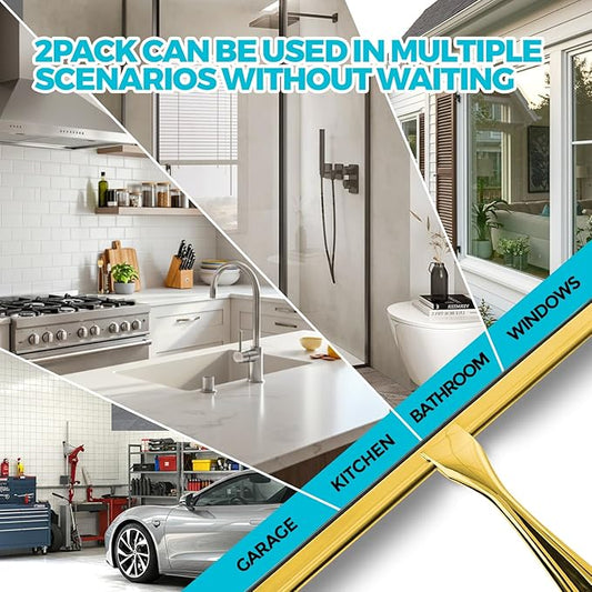 2PACK 9.5-Inch Golden All-Purpose Shower Squeegee for Shower Doors, Bath Linen Sets, Tile Shower Walls, Bathroom, Window, Glass and Car Windshield, Mirrors and Kitchen-Stainless Steel