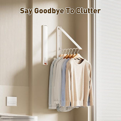Clothes Drying Rack, Laundry Room Wall Mounted Retractable Clothes Hanger Drying Rack, Laundry Clothing Drying Rack Folding Indoor or Outdoor, Easy Installation Aluminium Dryer, 1pcs(White)