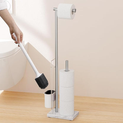 KES Freestanding Toilet Paper Holder with Storage, Toilet Brush Roll Holder Stand with Natural Marble Base with Toilet Brush Detachable for Bathroom Brushed, BPH233-2
