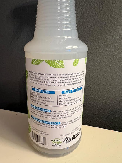 Mighty Mint Daily Shower Cleaner Spray – No Rinse, No Scrub Solution for Glass, Tile & Grout – Plant Based Formula with Peppermint Scent - 16 oz.