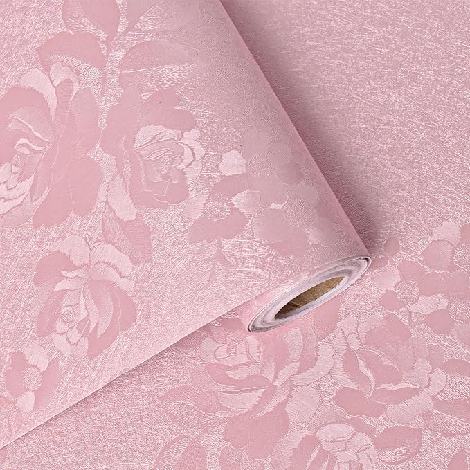 Pink Wallpaper Silk Embossed Floral Pink Contact Paper Peel and Stick Self Adhesive Wallpaper for Bedroom Kids Room Decor Nursery Textured Flower Contact Paper for Cabinets Liner 393inL 17.7inW