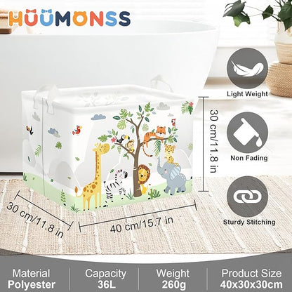 Forest Animals Laundry Hamper Woodland Tree Large Storage Basket Parents Organizer Kids Clothes Toy Bins for Bedroom, Bathroom, Giraffe, 36L