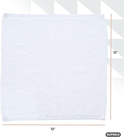 Superio Terry Cloth Rags White Washcloths 100% Cotton 12" Cleaning Cloths, Kitchen Towels, Facial Washcloth, Spa Cloths, Hand Towel, Small Lint Free Rags for Multi-Purposes (6 Pack)