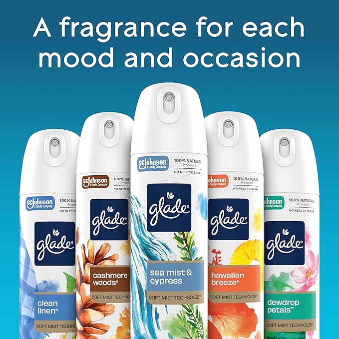 Glade Air Freshener Room Spray, Sea Birch Scent, Odor Fighting to Deliver Long Lasting Freshness, 7.3 Oz, 6 Count