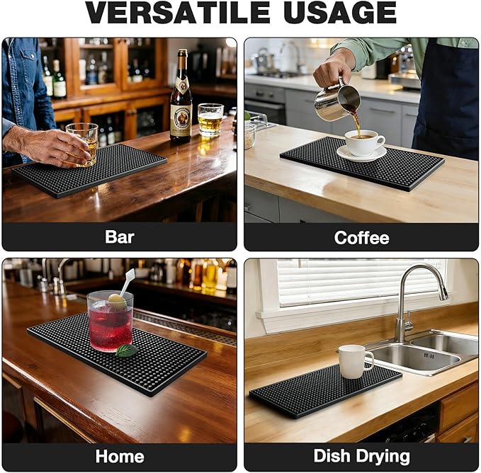 Facmogu 2PCS 12" x 6" Rubber Bar Mats, PVC Bar Service Mats for Cocktail Bartender, Spill Cup Pads Glass Whiskey Coffee Wine Tea Beer Coaster Placemats