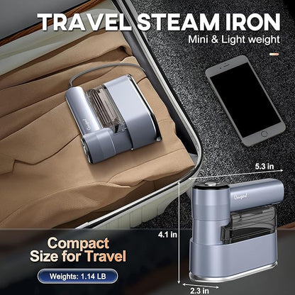 Travel Steamer for Clothes Small Iron - 1000W Portable Steamer & Mini Iron,10s Fast Heat, Handheld Mini Steamer with 8FT Cord, Foldable Handle, Travel, College Dorm & Home Essentials (Blue)