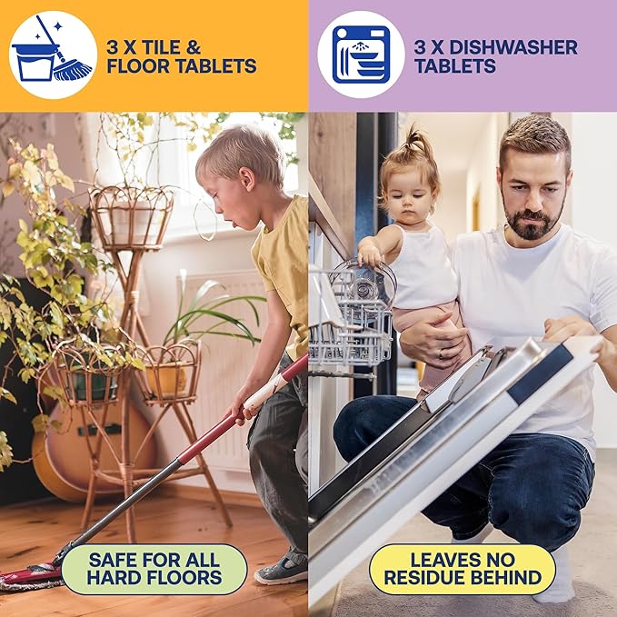 Fab Tab - Household Cleaning Tablets - 100% Plastic Free, 12 Tablets. Power Clean Toilet, Dishes, Laundry & Floors (3 tablets) Enzyme Powered, No Harmful Chemicals, Tough on Dirt, Safe for Kids & Pets