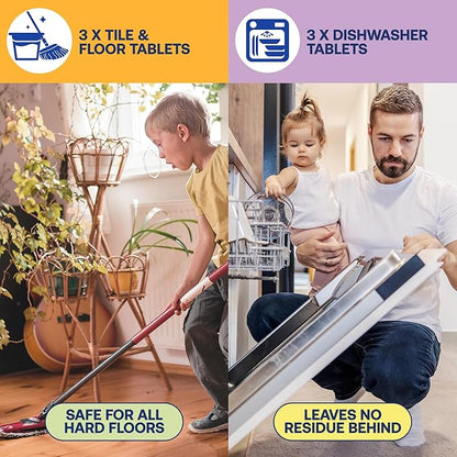Fab Tab - Household Cleaning Tablets - 100% Plastic Free, 12 Tablets. Power Clean Toilet, Dishes, Laundry & Floors (3 tablets) Enzyme Powered, No Harmful Chemicals, Tough on Dirt, Safe for Kids & Pets