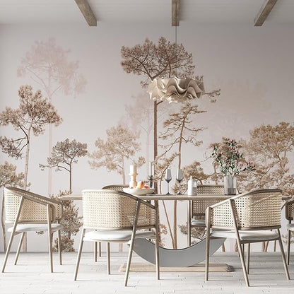 Zeeko Vintage Forest Beige Wall Murals Peel and Stick 144" W x 100" H Waterproof Canvas Self-Adhesive Removable Wallpaper Large Woodland Landscape Wall Art Decor for Bedroom Living Room