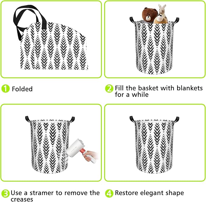 Laundry Basket Herringbone Pattern Laundry Hamper Large Laundry Basket Storage Basket Tote Bag Collapsible Organizer Basket for Bathroom,Laundry,Bedroom 17.3 x16.5 Inch