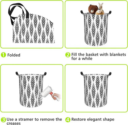 Laundry Basket Herringbone Pattern Laundry Hamper Large Laundry Basket Storage Basket Tote Bag Collapsible Organizer Basket for Bathroom,Laundry,Bedroom 17.3 x16.5 Inch