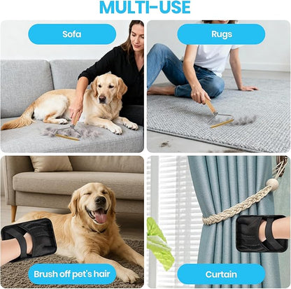 Carpet Rake for Pet Hair Removal, 4-in-1 Reusable Carpet Broom, 66" Adjustable Long Handle Carpet Rake with Squeegee,Rubber Edge Broom Rug for Hardwood Floors, Mats and Couches