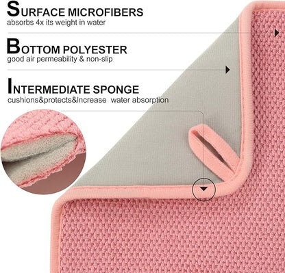 2 Pack Microfiber Dish Drying Mat for Kitchen Counter,Ultra Absorbent Dish Drainer Mat ,Dish Drying Pad , Dish Rack Mat 20×15 Inch (Pink)