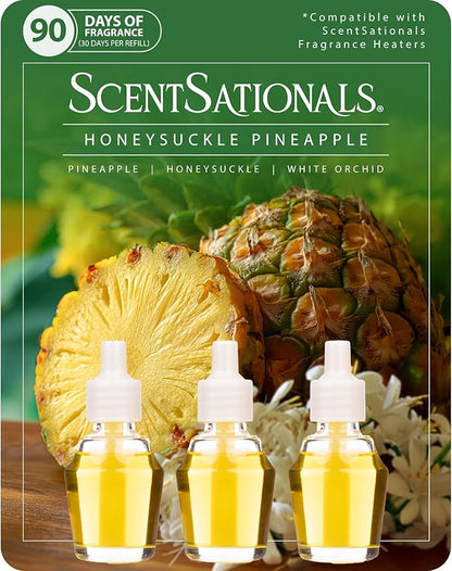 ScentSationals Honeysuckle Pineapple Fragrance Oil Plug In Air Freshener Refills 3-Pack - Works with Scentsationals Wall Plugs, Long-Lasting Home Fragrance, 0.8 fl oz Each, Packaging May Vary
