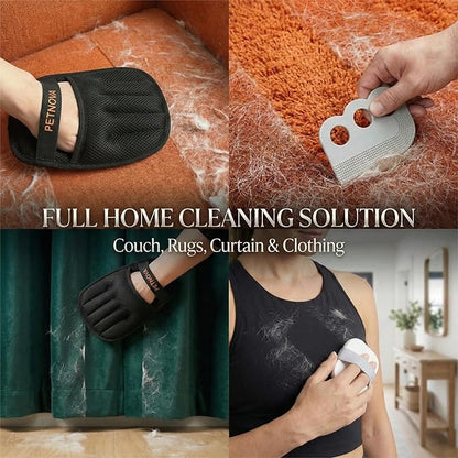 Pet Hair-Removal Glove for Couch: Deep Embedded Hair Removal Kit for Clothing Carpet Bed Curtain Cat Tree & Furniture - Includes Glove Carpet Rake & Reusable Lint Roller