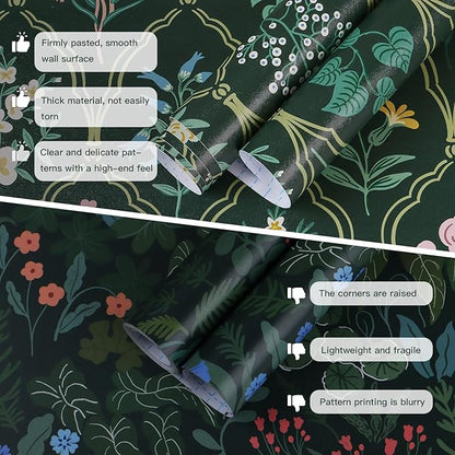 Dimoon 17.3''x196.8'' Peel and Stick Wallpaper Floral Contact Paper Vintage Wallpaper Green Pink Renter Friendly Waterproof Upgrade Embossed Self Adhesive Kitchen Bedroom Cabinet