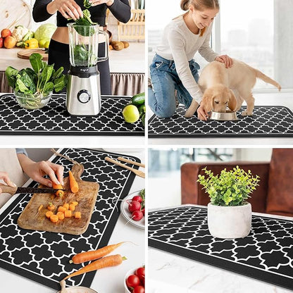 WISELIFE Dish Drying Mat Super Absorbent Drying Mat Large Dish Drying Mats for Kitchen Counter Easy Clean Dish Mat Kitchen Drying Mat18"x 36" Stylish Black