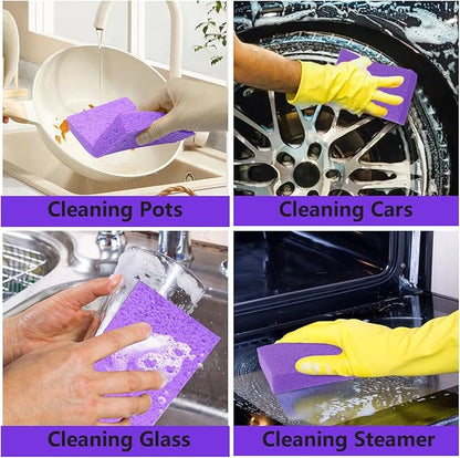 Cellulose Sponges, Large Size 4" x 6" x 1" - Heavy Duty Scrub Kitchen Sponge, Clean Tough Messes Without Scratching Kitchen Cleaning Pads, Pop Up Eco DIY (6 Pack), Purple