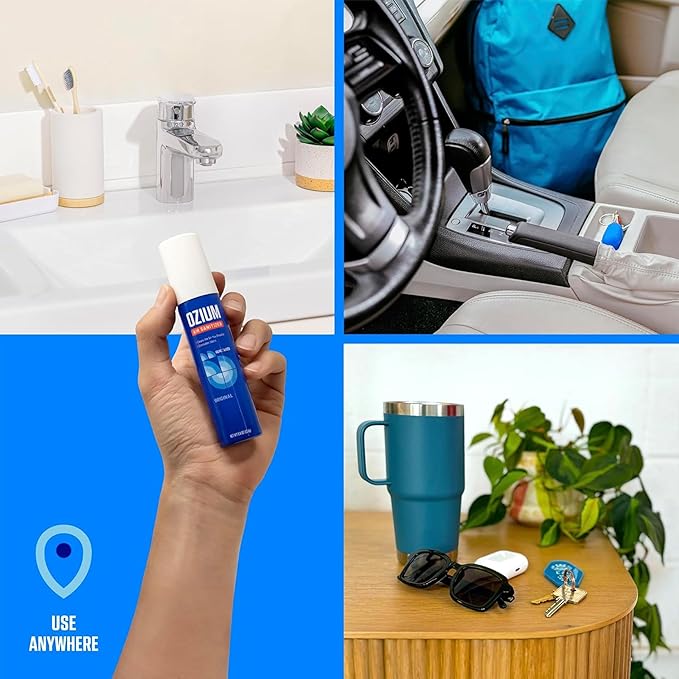 Ozium Air Sanitizer Spray - Room Odor Eliminator for Home, Car, and Office - Carbon Black - 0.8 oz Can - 6 Pack