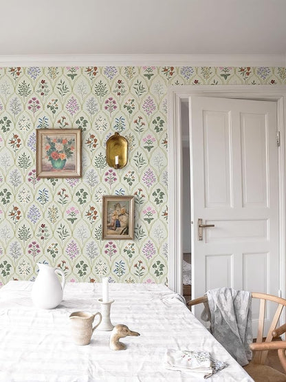 Dimoon 78.7"x17.3" Peel and Stick Wallpaper Floral Vintage Contact Paper Modern Removable Wallpaper Boho Beige Pink Self Adhesive Wall Paper for Cabinets Drawers Bathroom Bedroom Thicken Vinyl Roll